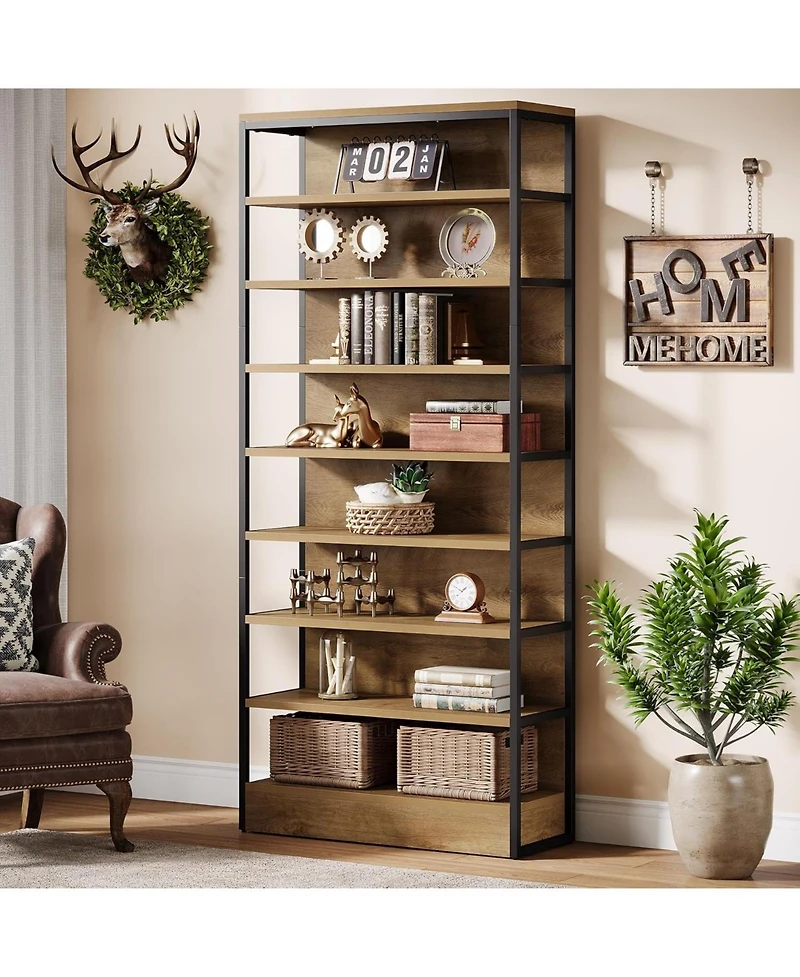 Tribesigns 71" Tall Kitchen Pantry, 8-Tier Industrial Storage Etagere with Solid Back, Freestanding Pantry Organizer with Metal Frame