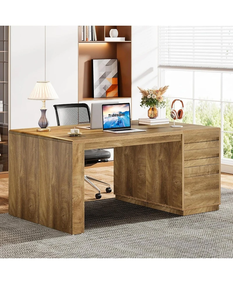 Tribesigns Gaming Desk, Computer Desk with 3 Drawers, Farmhouse Study Table with Storage Cabinet