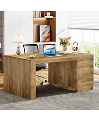 Tribesigns Gaming Desk, Computer Desk with 3 Drawers, Farmhouse Study Table with Storage Cabinet
