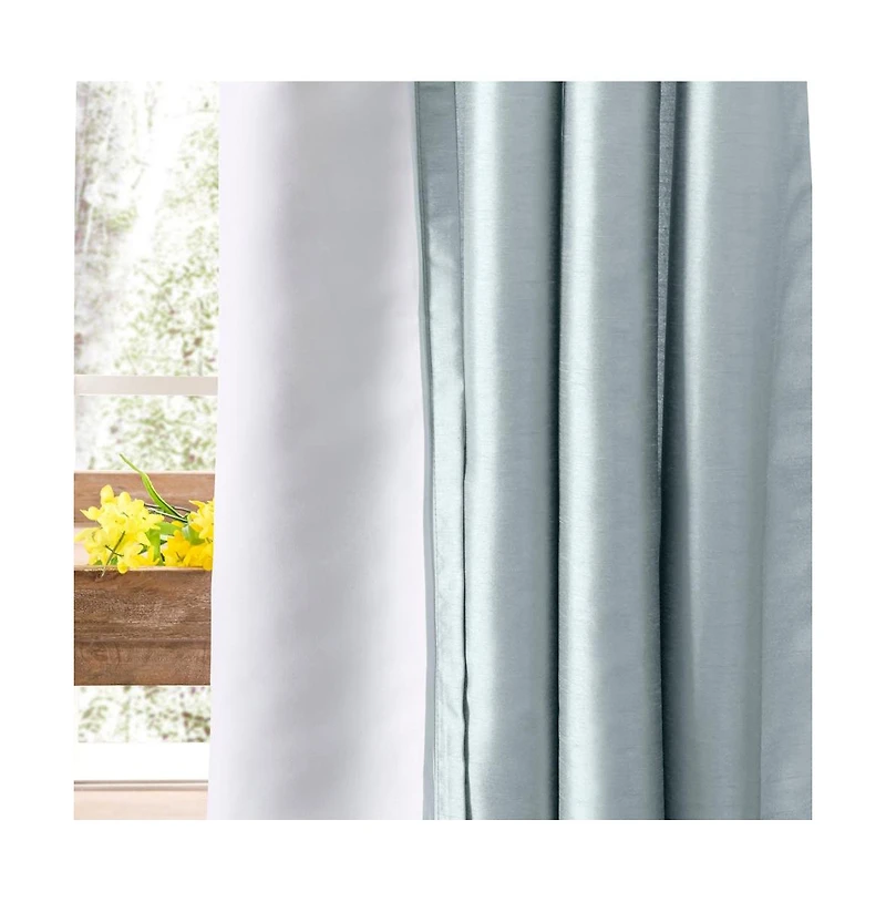 Ellis Curtain Luna Faux-Silk Rod Pocket/Back Tab Tailored Pairs - 100x84", Blue