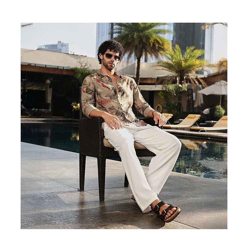 Campus Sutra Men's Camel Beige Pigme-Strokes Shirt