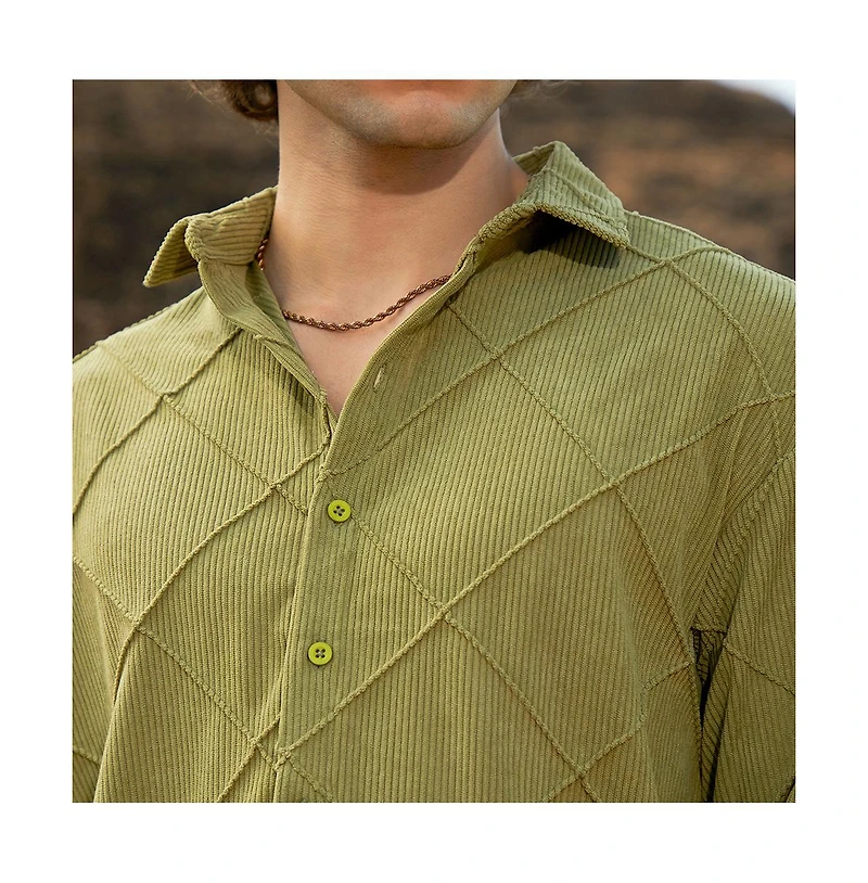 Campus Sutra Men's Pistachio Green Grid-Corduroy Shirt