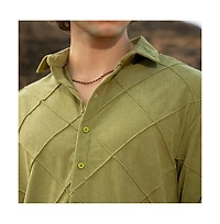 Campus Sutra Men's Pistachio Green Grid-Corduroy Shirt