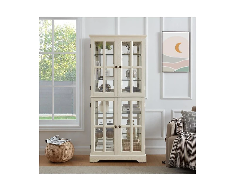 Casainc Curio Display Cabinet with Glass Doors Adjustable Shelves E26 Bulb Included