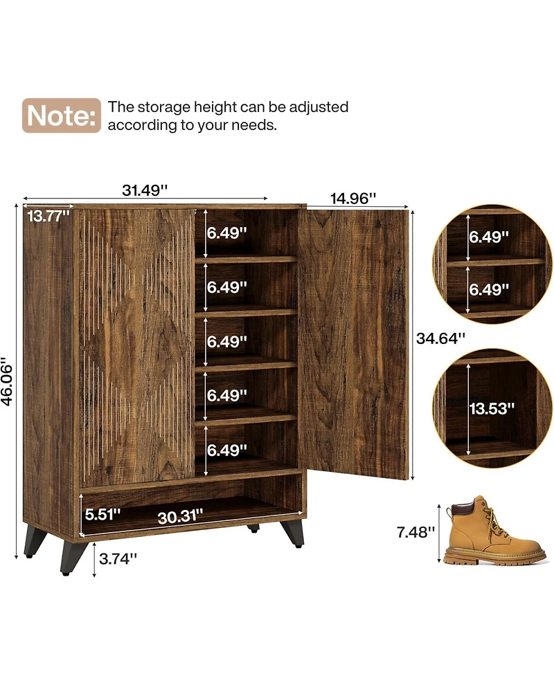 Tribesigns Shoe Cabinet with Doors, 6-Tier Entryway Shoe Storage Cabinet with Adjustable Shelves