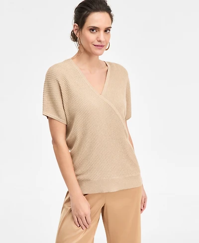 Jm Collection Women's Shine Faux-Wrap Sweater, Macy's Exclusive