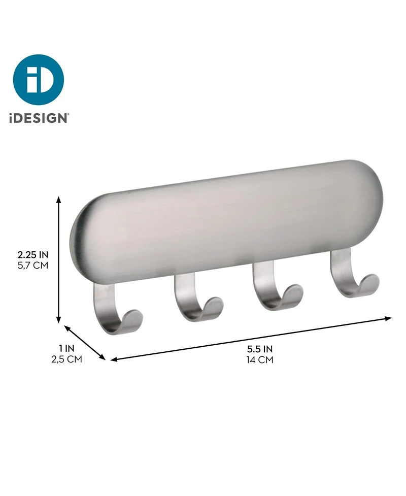 iDesign Self-Adhesive Key Rack with 4 Hooks - Set of 4 - Brushed
