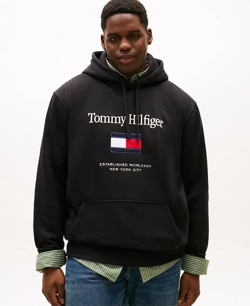 Tommy Hilfiger Men's Big & Tall Embroidered Flag Hooded Sweatshirt