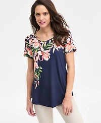Jm Collection Women's Printed Scoop-Neck Short Sleeve Top, Macy's Exclusive