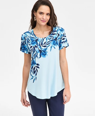 Jm Collection Women's Printed Scoop-Neck Short Sleeve Top, Macy's Exclusive