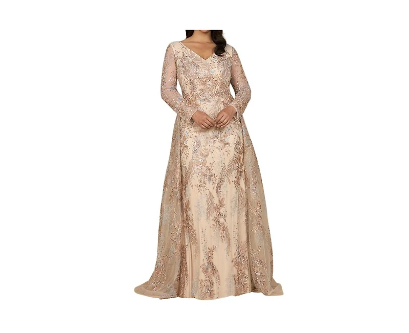 Lara Women's Lace Long Sleeve Gown with Overskirt
