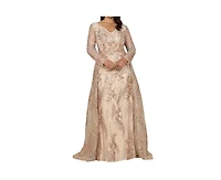 Lara Women's Lace Long Sleeve Gown with Overskirt