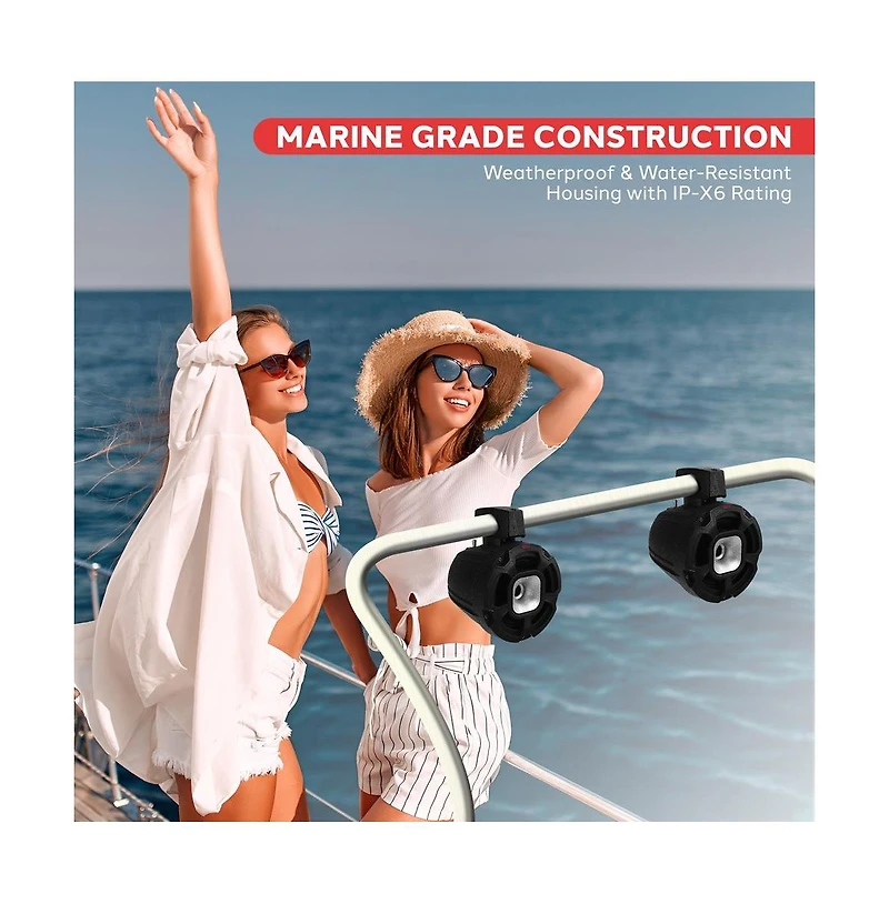 6.5'' Water-Resistant Rated Marine / Off-Road Speakers, Utv PowerSport System (1300 Watt) Pair