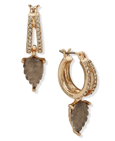 lonna & lilly Gold-Tone Black Leaf Drop Hoop Earrings