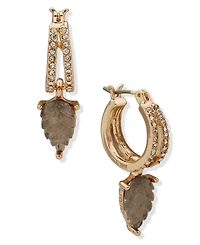 lonna & lilly Gold-Tone Black Leaf Drop Hoop Earrings