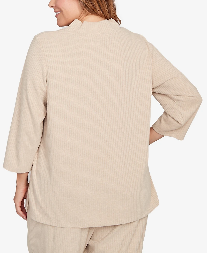 Hearts Of Palm Plus Solid Long Sleeve Textured Pullover Sweater