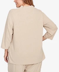 Hearts Of Palm Plus Solid Long Sleeve Textured Pullover Sweater