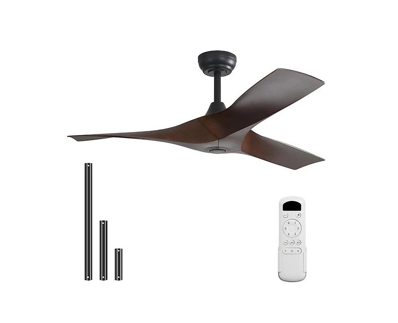 52-inch Modern Black 3 Abs Blades Ceiling Fan without Light with Six-Speed Remote Control and Forward Reverse Rotation Function