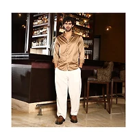 Campus Sutra Men's Sand Beige Solid Satin Shirt