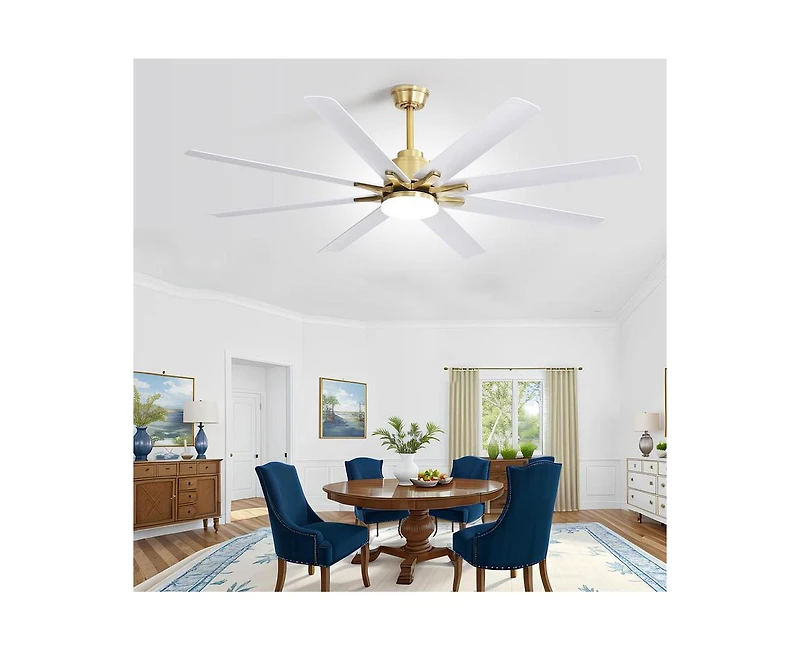 66-inch Modern Golden 8-blade Ceiling Fan with Intelligent Remote Control and App Timing Function for Various Indoor Layouts
