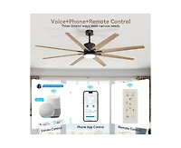 76-inch Modern and Simple Black 8-Blade Ceiling Fans with Remote Control and Lighting Kit