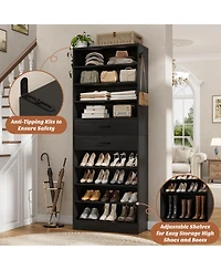 Aheaplus 8-Tier Shoe Rack with 2 Drawers, 80'' High Wooden Cabinet Adjustable Shelves