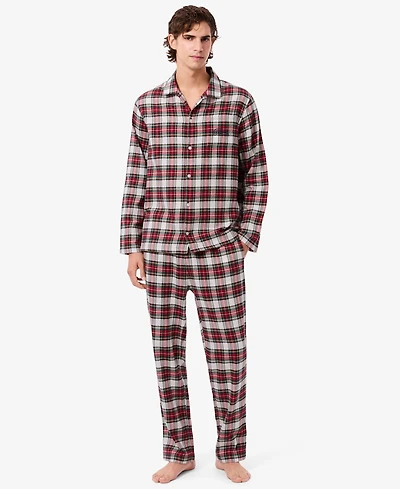 Lacoste Men's 2-Piece Flannel Crewneck Top and Pajama Set