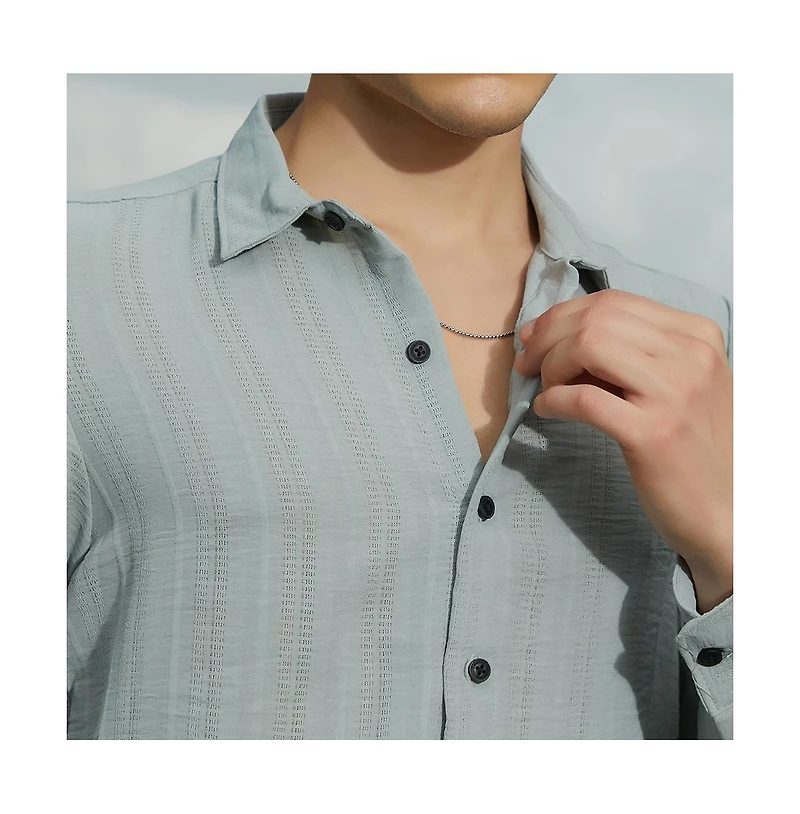 Campus Sutra Men's Cloud Grey Trough-Tactile Shirt