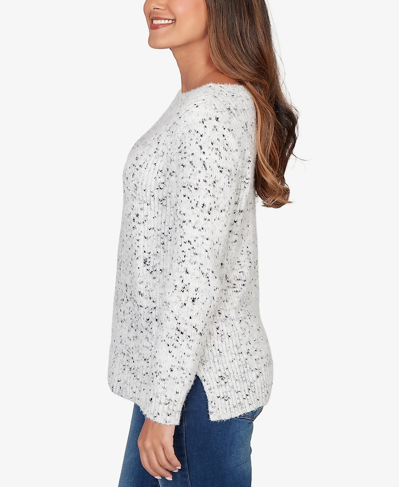 Ruby Rd. Petite Speckled Chenille Eyelash Boat Neck Sweater