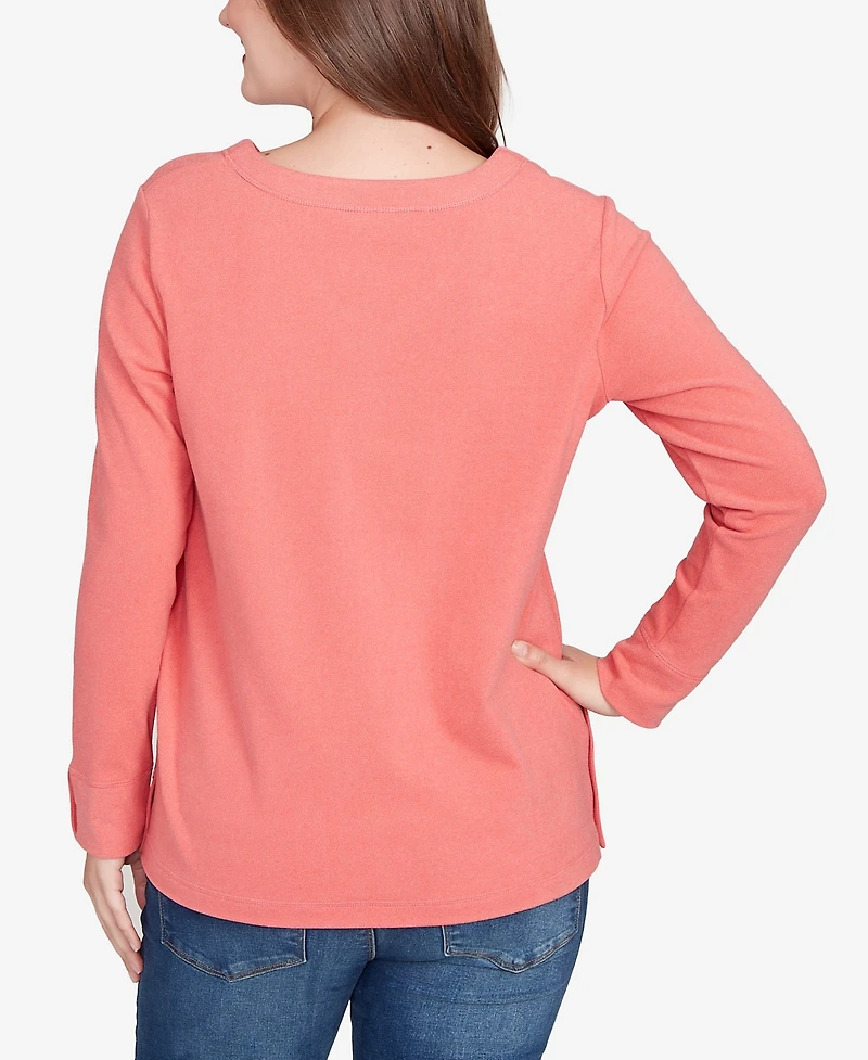 Ruby Rd. Petite Luxe Rib V-Neck Button Accent Knit Top