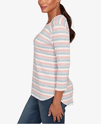 Ruby Rd. Petite Marled Stripe Envelope Neck Rib Knit Top