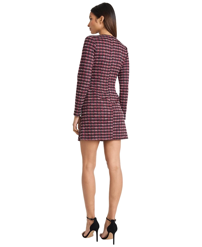 Donna Morgan Women's Tweed Long-Sleeve Mini Dress