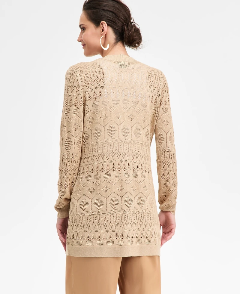 Jm Collection Petite Long-Sleeve Pointelle Flyaway Sweater, Macy's Exclusive