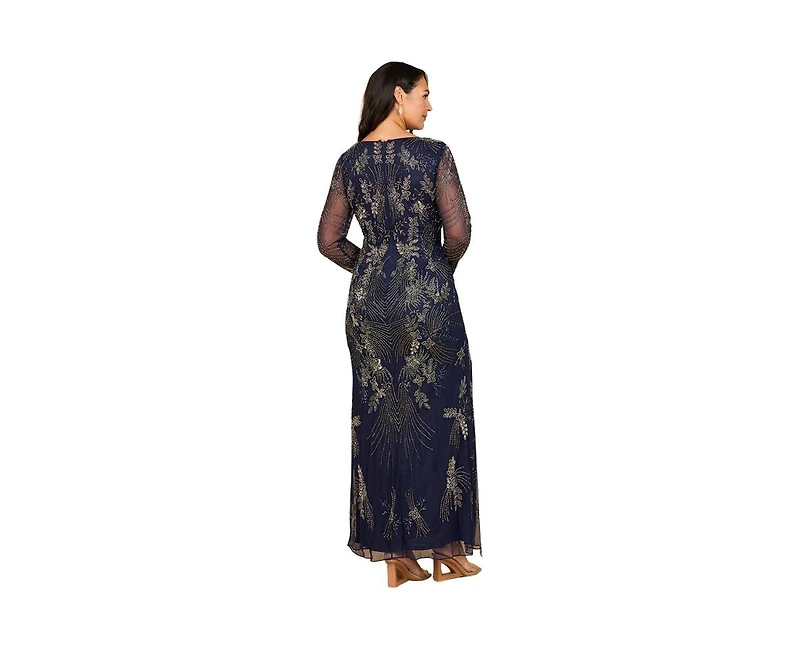 Lara Women's Long Sleeve Queen Anne Beaded Gown