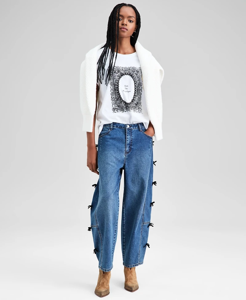 And Now This Women's Bow-Detail Barrel-Leg Jeans, Macy's Exclusive