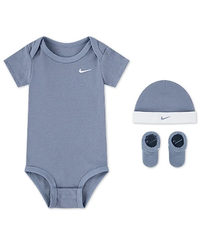 Nike Baby Boys or Girls 3-Piece Short-Sleeve Bodysuit, Booties and Hat Set