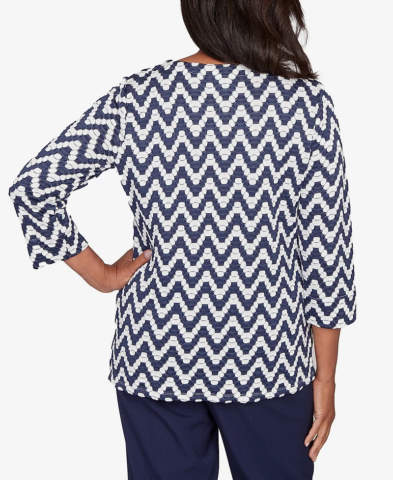 Alfred Dunner Women's Saratoga Springs Textured Panel Spliced Knit Top