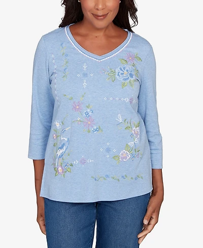Alfred Dunner Women's Hilton Head Cross Stitched Floral Top