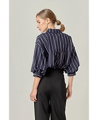 English Factory Petite Stripe Ballon sleeve shirt
