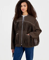 Blank Nyc Women's Fringe Benefits Studded Jacket