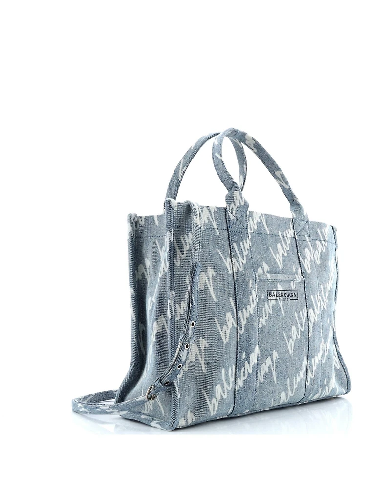 Pre-Owned Balenciaga Medium Hardware Tote Logo Printed Denim