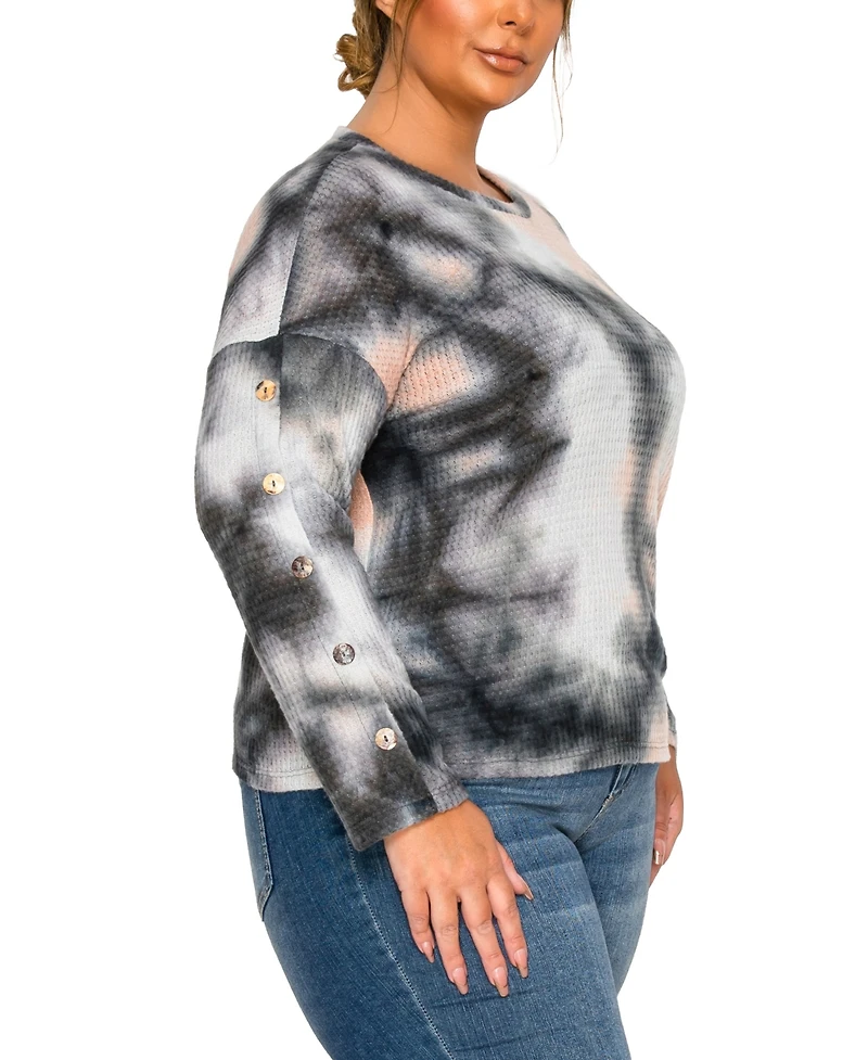 Coin 1804 Plus Brushed Tie Dye Waffle Crew Neck Top