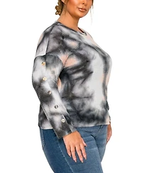 Coin 1804 Plus Brushed Tie Dye Waffle Crew Neck Top