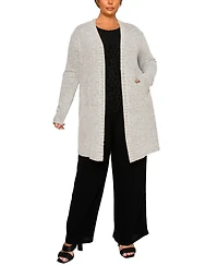 Coin 1804 Plus Cozy Pocket Cardigan Sweater with Cultivated Pearls