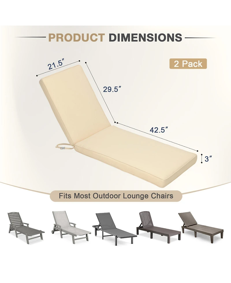 Aoodor Outdoor Lounger Cushion 41.7''Lx22''Wx3''H Chair Seat