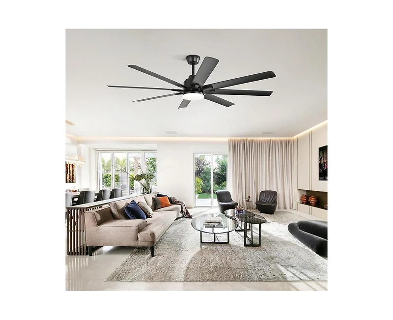 66-inch Modern Black 8-blade Ceiling Fan with Intelligent Remote Control and App Timing Function for Various Indoor Layouts