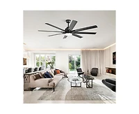66-inch Modern Black 8-blade Ceiling Fan with Intelligent Remote Control and App Timing Function for Various Indoor Layouts