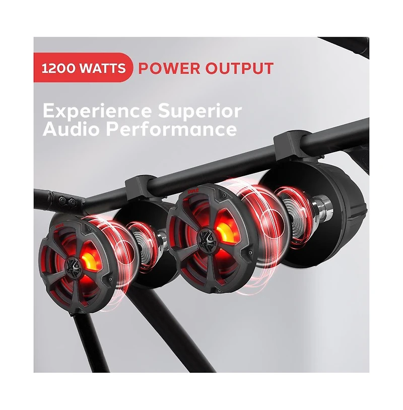 6.5'' Water-Resistant Marine / Off-Road Bt Speakers, 1200 Watt Amplified Vehicle System with Rgb Lights & Remote Control