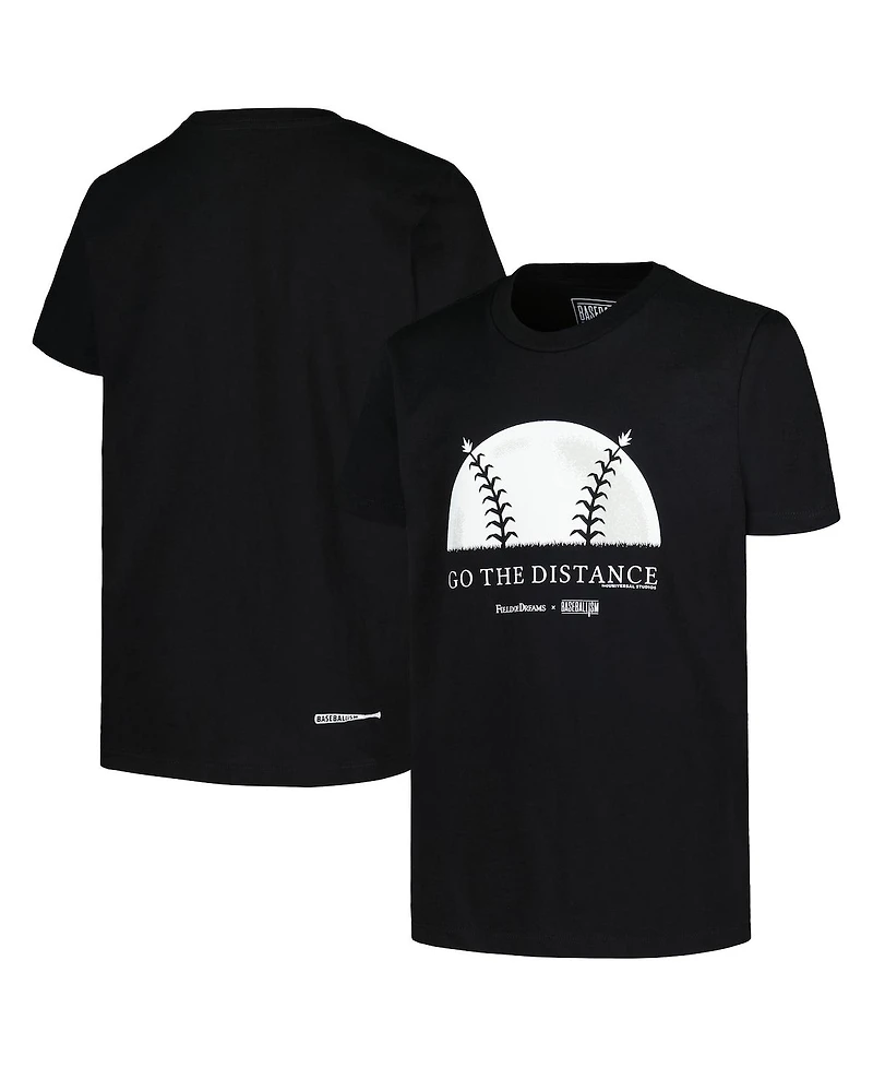 Baseballism Big Boys and Girls Black Field of Dreams Go The Distance T-Shirt
