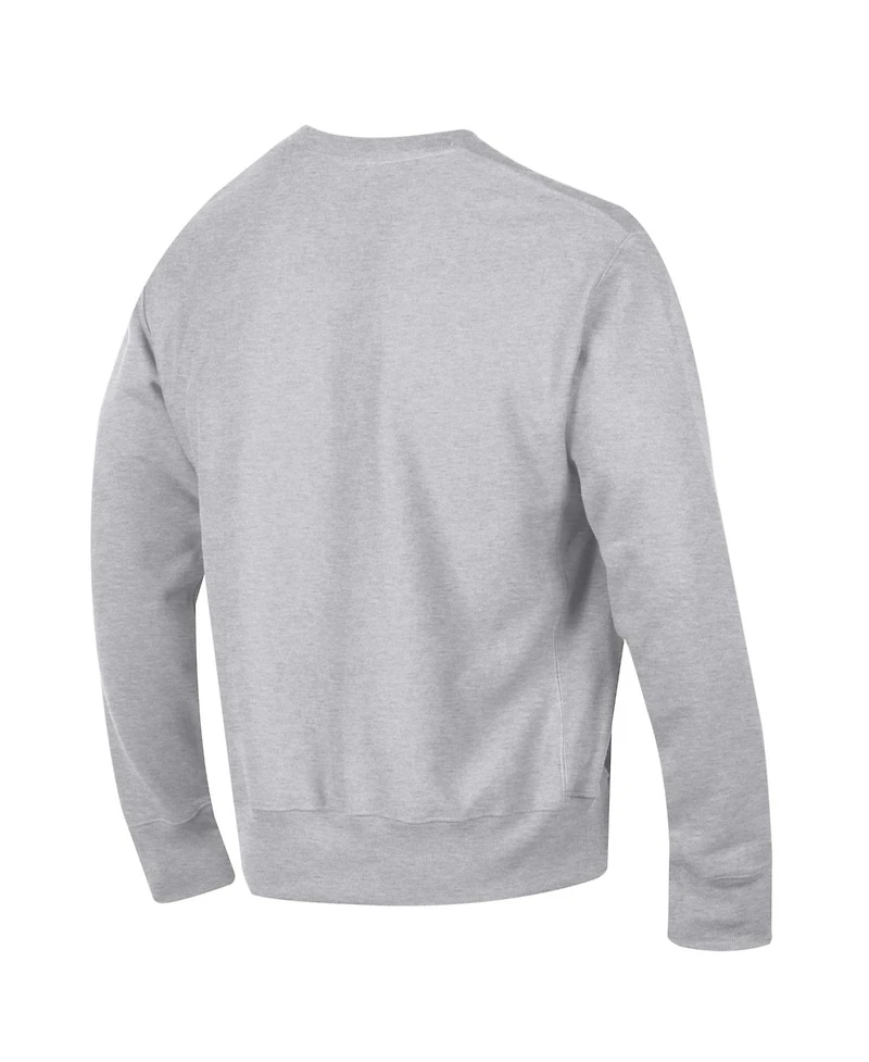Champion Men's Heather Gray Illinois Fighting Illini Distressed Arch Over Logo Reverse Weave Crew Neck Sweatshirt